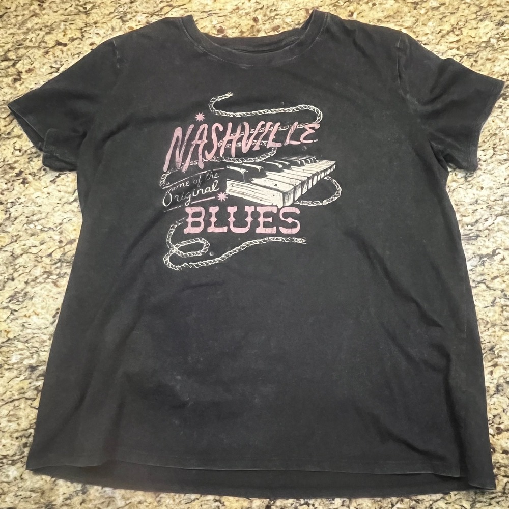Maurices Nashville Blues Graphic‎ Tee Womens L Large Black Oversized T-Shirt